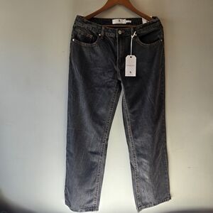 Classic Black/ Grey Denim Straight Leg Jeans High Rise Contrast Stitching